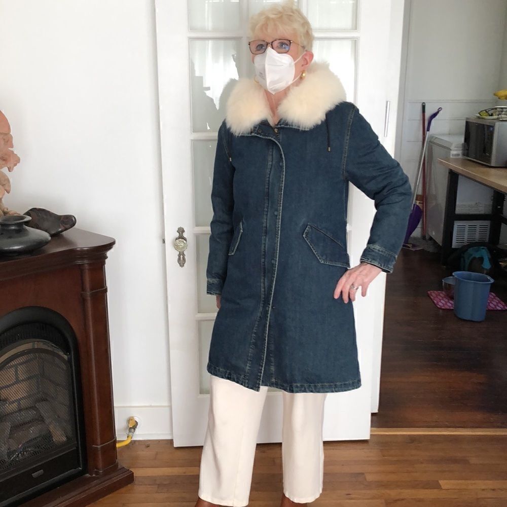 WHITE FOX FUR  DENIM  JACKET